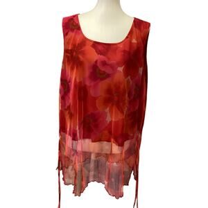 Jamie Nicole Collection Size 24 XL Red Layered Sleeveless Flowy Blouse Back Ties